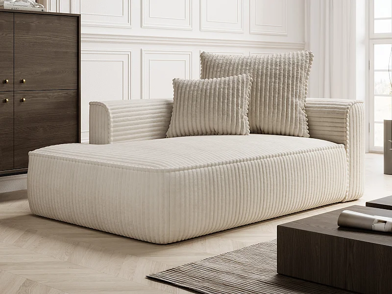 Chaise-longue esquerda veludo canelado grosso bege - PINETA