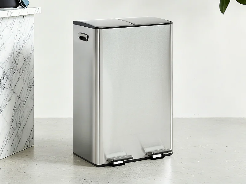 Caixote do lixo de triagem de pedal em aço inoxidável - 2 compartimentos de 30L - Cromado - GANEM