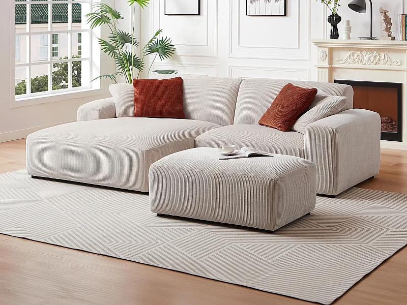 Sofá de canto esquerdo em veludo canelado bege - TIRONO da Maison Céphy